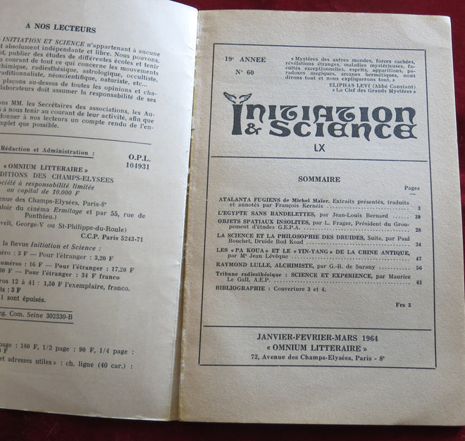 UFO Vintage Occult magasine 60 - Initiation and Science 1964 - PA KOUA, ying yang of Ancient China