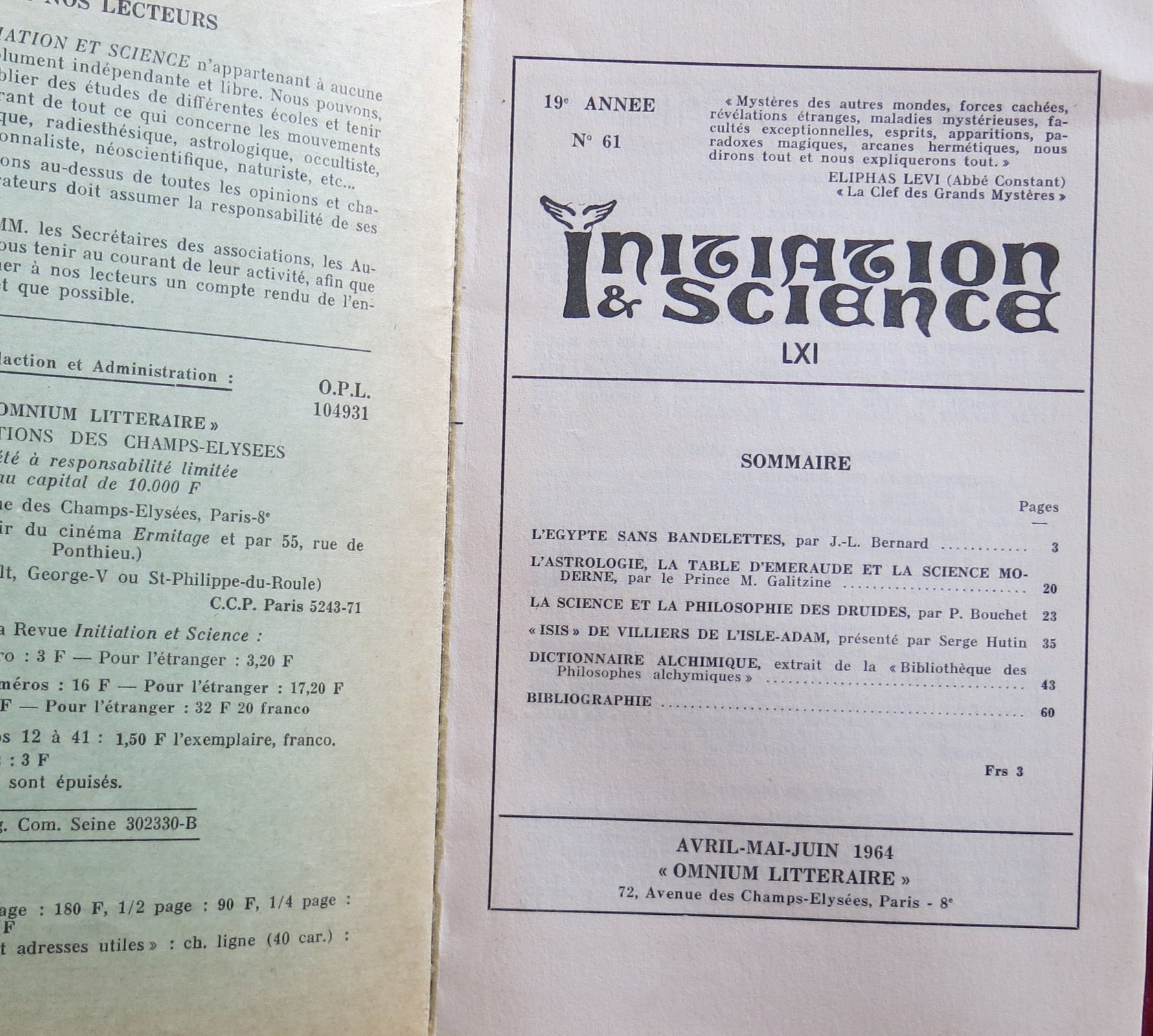 Occult magasine 1964 - Initiation & Science 61 - Ethics in Druidry - Astrology