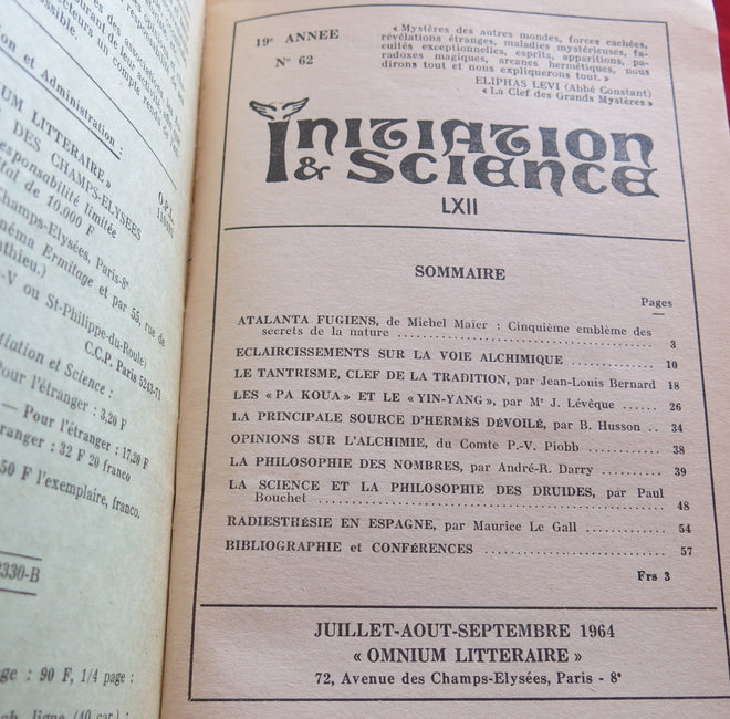 Vintage Occult magasine - Initiation & Science N° 62, 1964 Esoterism, Magic