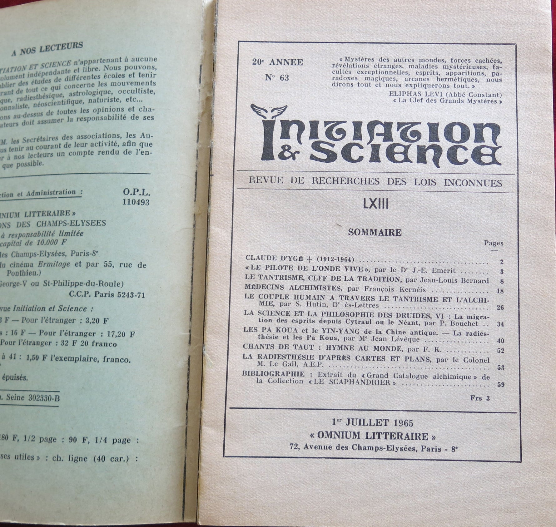 Livre occulte vintage - Initiation et science 1965