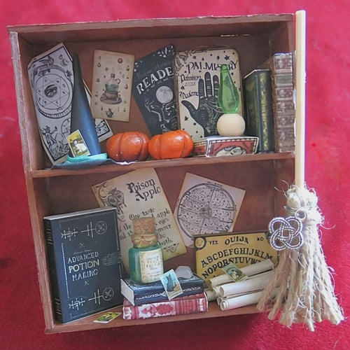 Mini armoire de sorcellerie – Étagère de sorcière artisanale avec potions et tarot – Décoration de sorcière unique