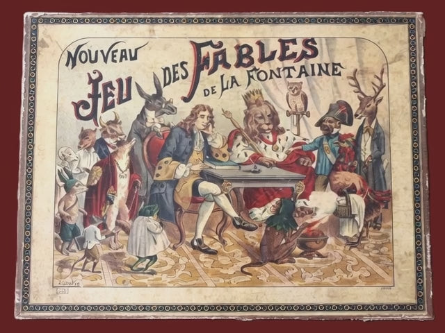 Antique 19th-Century Saussine “Jeu des Fables de La Fontaine” – Complete French Lotto Game (c.1880)