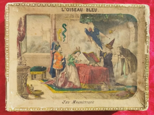Jeu de divination mécanique victorien – L'Oiseau Bleu de Saussine (c. 1870-1890) – Objet de collection rare