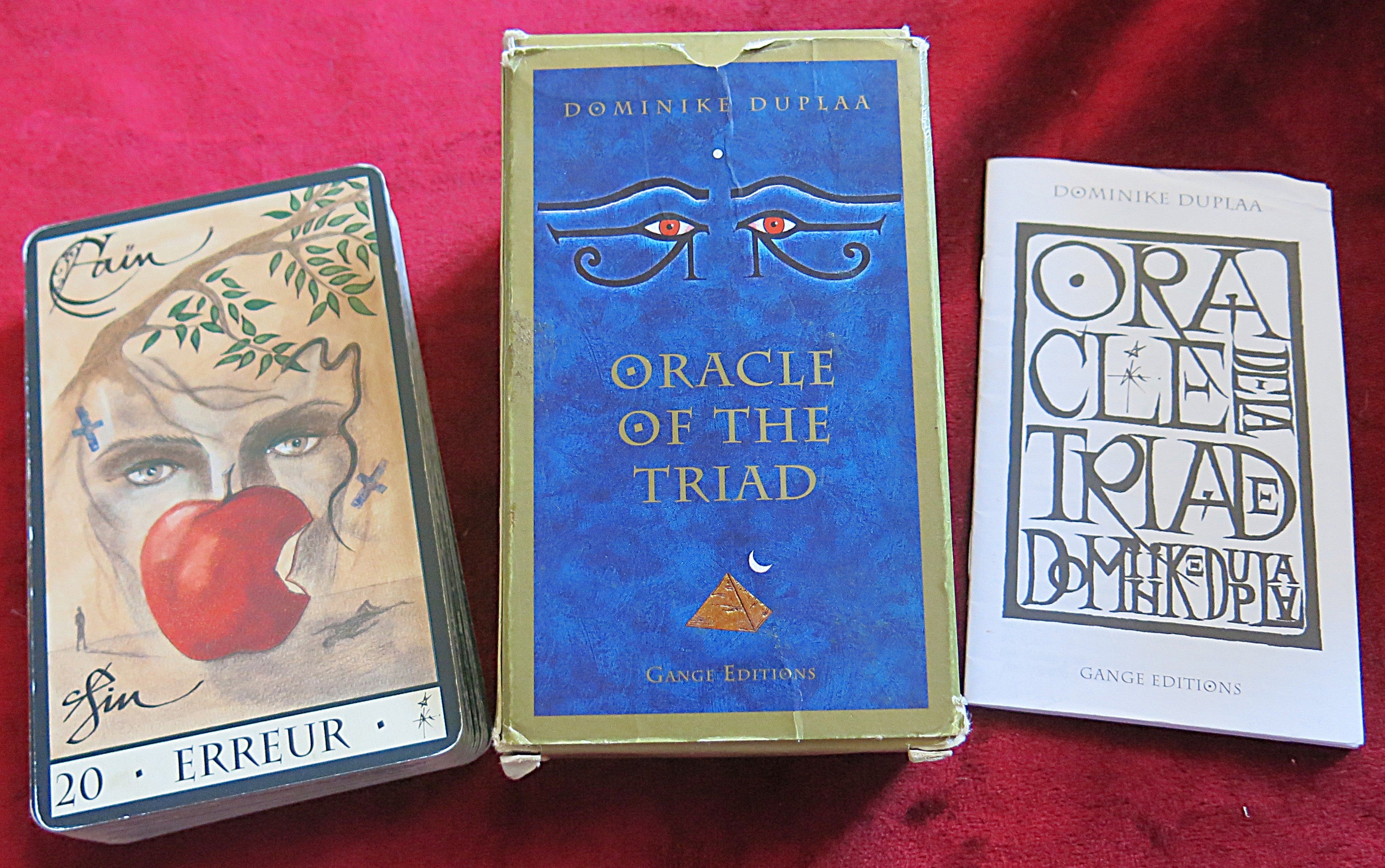 oracle de la triade, oracle of the triad, Dominike Duplaa, gange editions, rare tarot, collector deck, kabbalah tarot, esoteric oracle, mystical divination, french oracle cards, sacred geometry, spiritual self-discovery, occult oracle, ancient wisdom deck, 1998 oracle deck, symbolic tarot, metaphysical tools, authentic oracle, intuitive reading cards