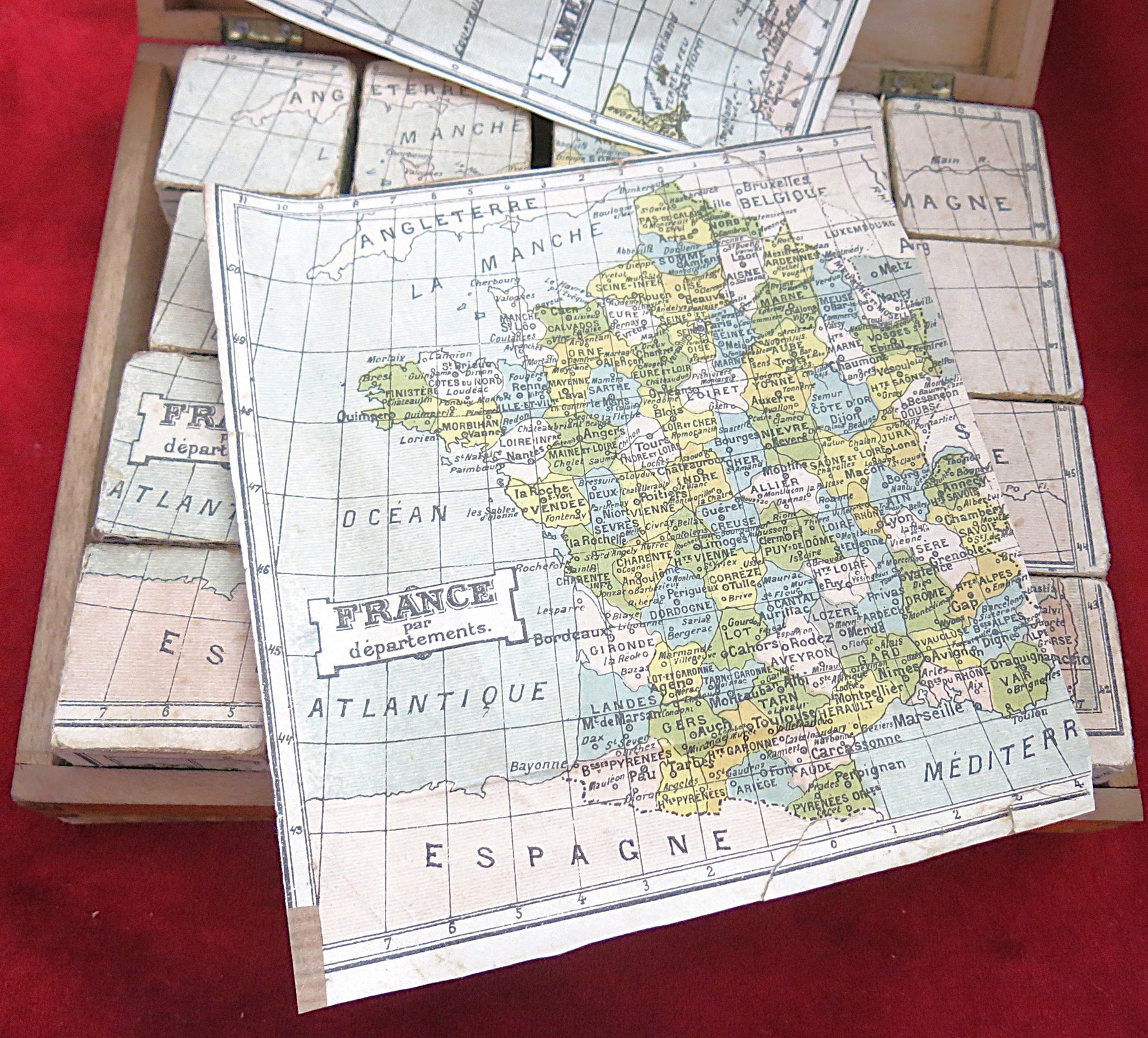 Rare French Cartographical Wooden Cube Puzzle – J.L. Jullien – Late 19th century