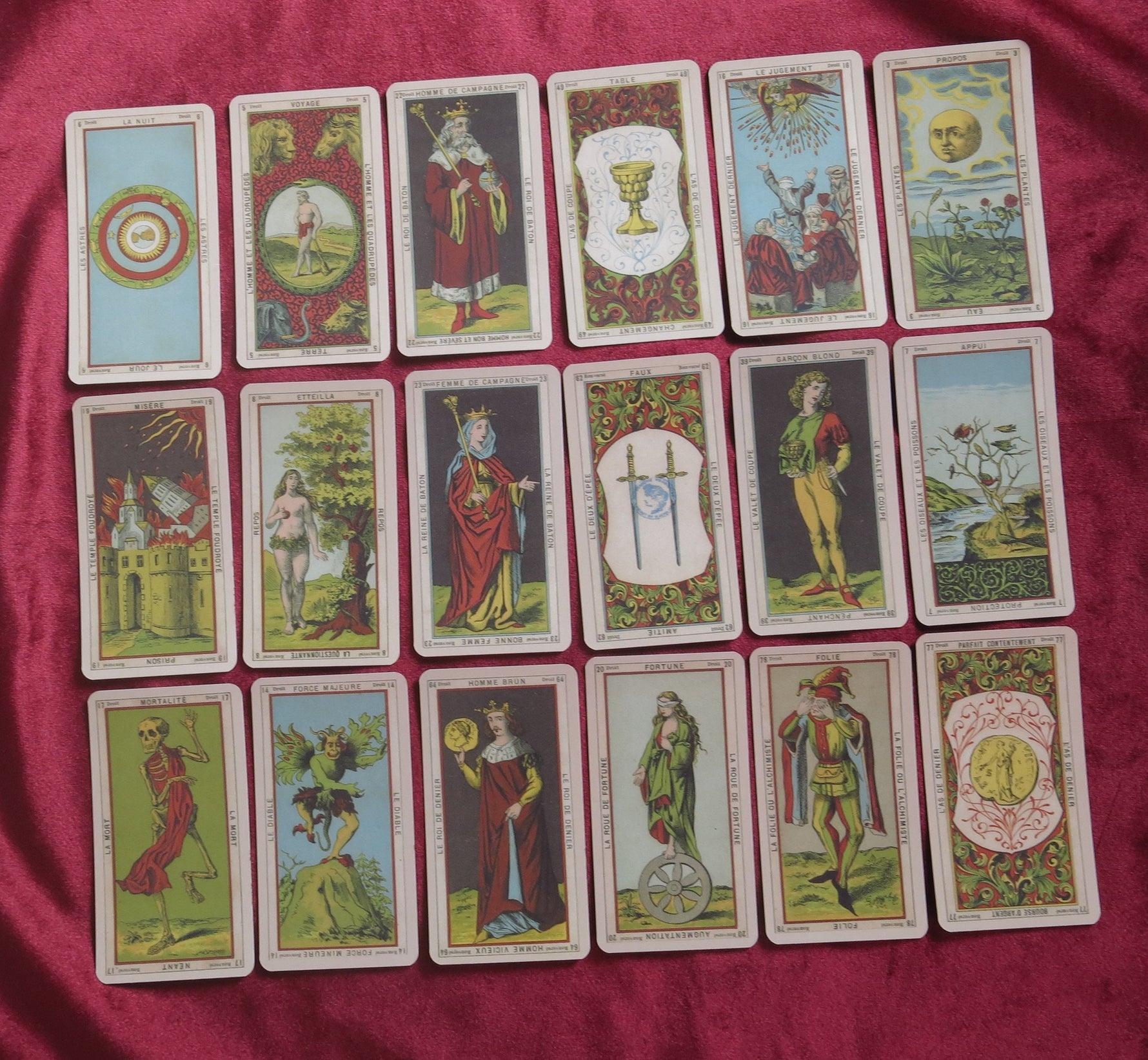 Vintage Tarot, Etteilla Tarot, Book of Thoth, Esoteric Tarot, French Tarot, Cartomancy, Divination Deck, Historical Tarot, Thoth Inspired, Rare Tarot Deck, Occult Tarot, Antique Style Tarot, Symbolic Tarot, Tarot Collection, 18th Century Tarot

