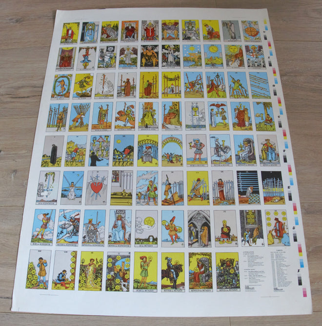 Feuille de cartes non coupées 70s Mini Rider Tarot TRÈS RARE