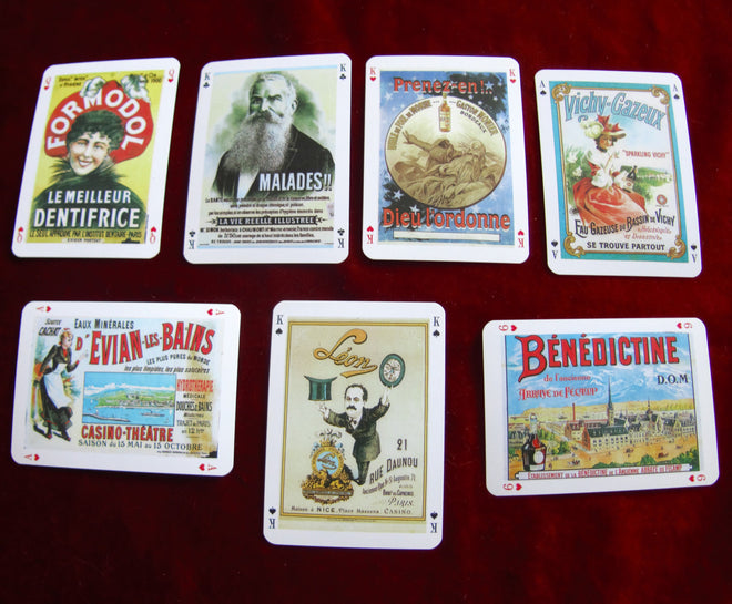 Lot de 54 cartes d'affiches rétro - 1991 - Jeu de cartes publicitaires